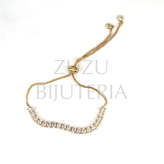 Pulseira Zirconias Dourado 3mm (Ajustável) - Latão