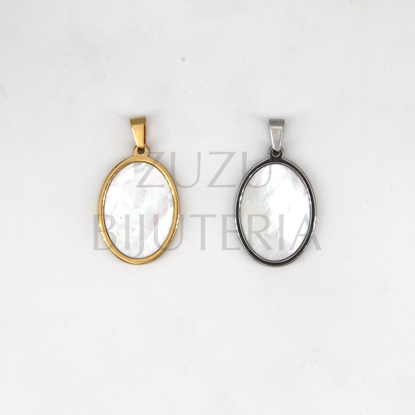 Oval Pendant with Mother of Pearl 31mm x 21mm - Stainless Steel