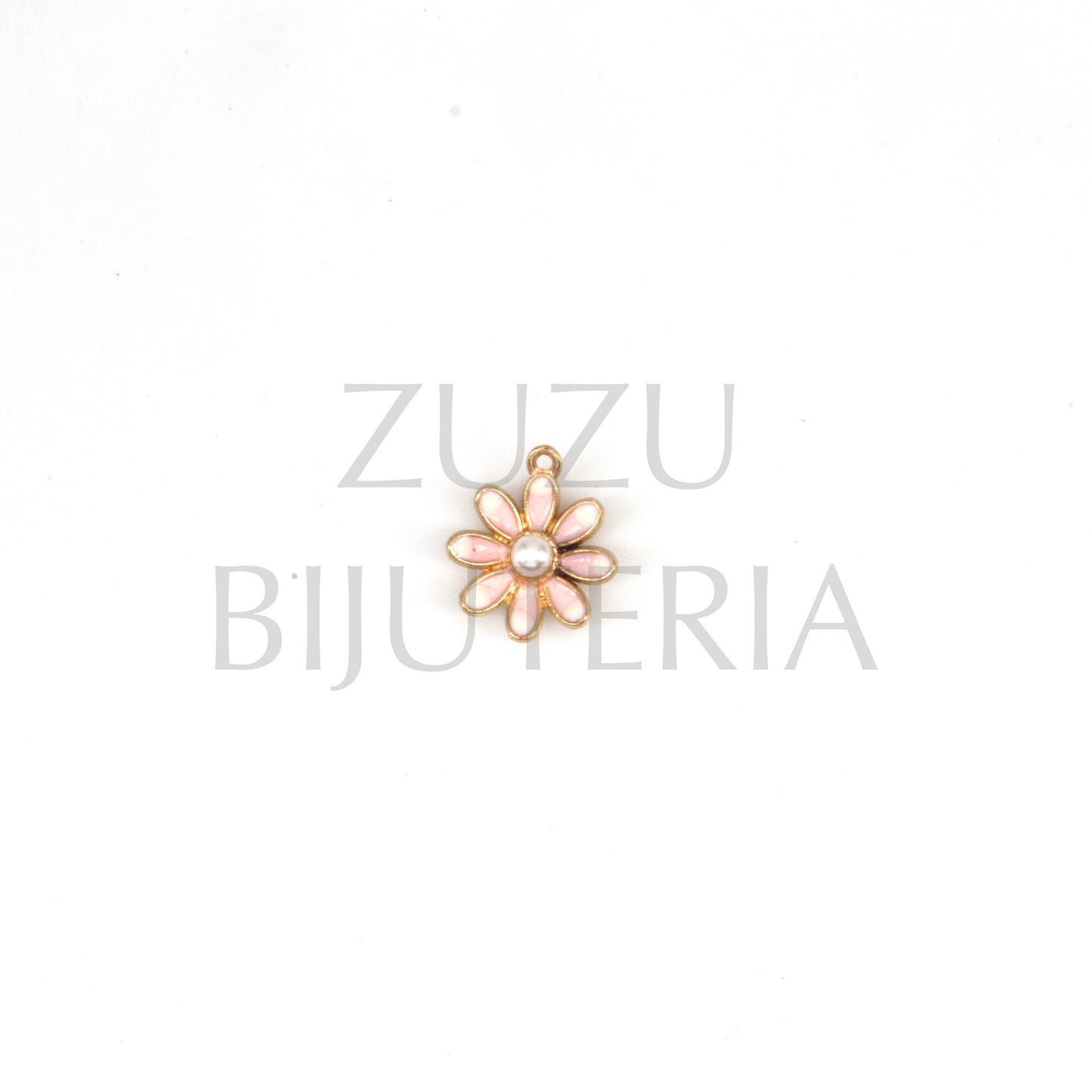 Pendant Pink Flower with Pearl 12mm - Copper