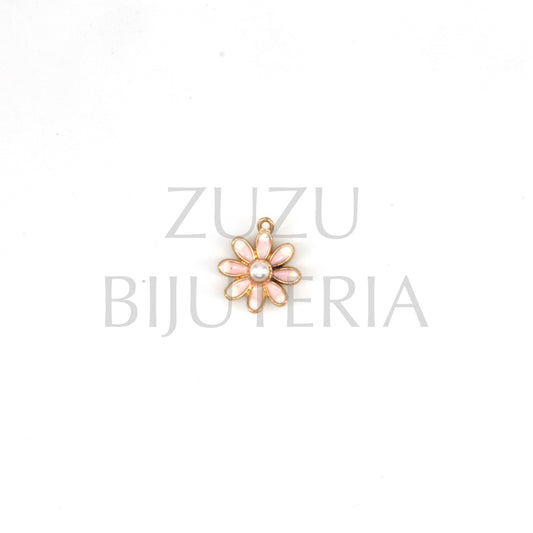 Pendente Flor Cor de Rosa com Pérola 12mm - Cobre