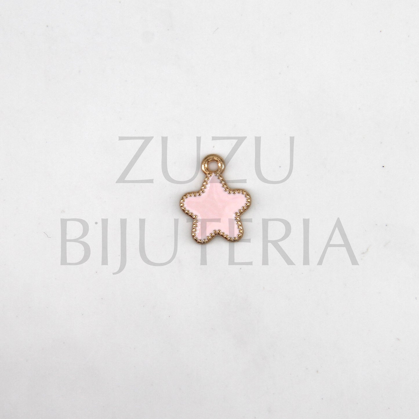 Pendente Estrela Cor de Rosa Claro 11mm - Cobre