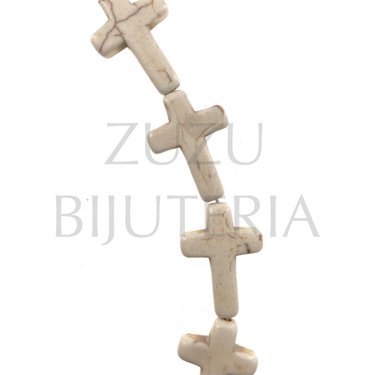 Fiada/Conta Cruz Howlita Branco 24mm x 17mm (Furo 1mm)