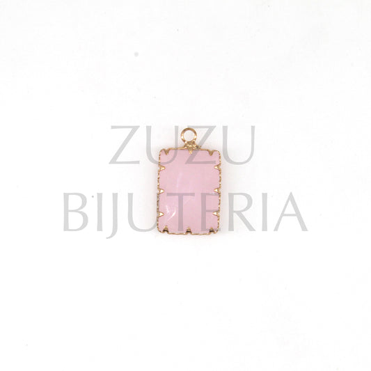 Pendente Vidro e Cobre Oval 22mm x 13mm - Cor de Rosa Claro