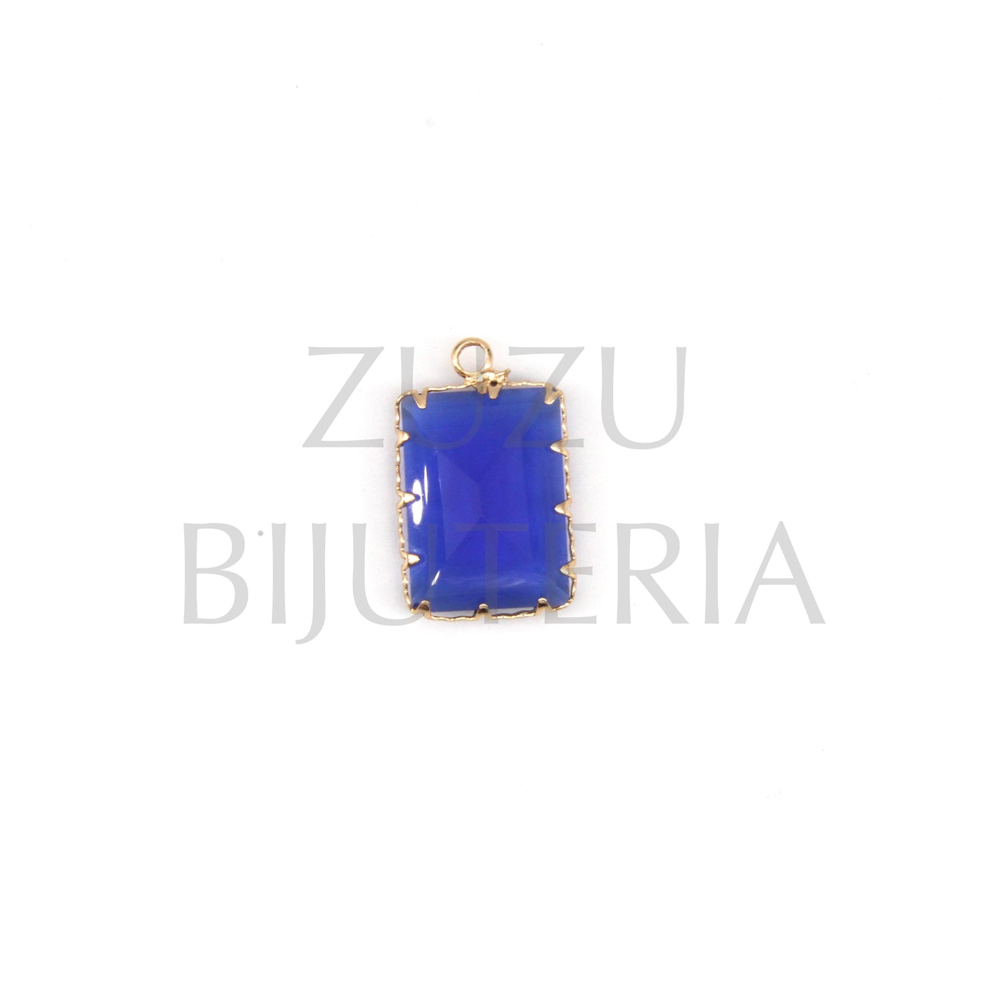 Pendente Vidro e Cobre Oval 22mm x 13mm - Azul Escuro