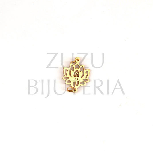 Pendente/Entremeio Lotus Dourado 17mm x 14mm - Aço Inox