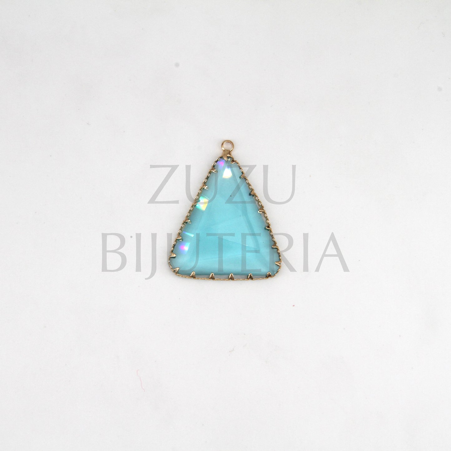 Pendente Vidro e Cobre Triangular 36mm x 30mm - Azul