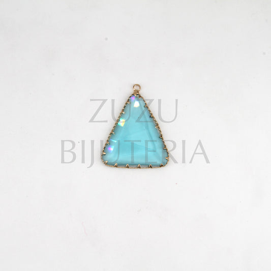 Pendente Vidro e Cobre Triangular 36mm x 30mm - Azul