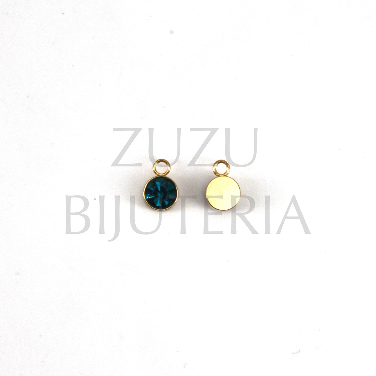 Pendente Dourado Zirconia Verde Turquesa Escuro 6mm - Aço Inox