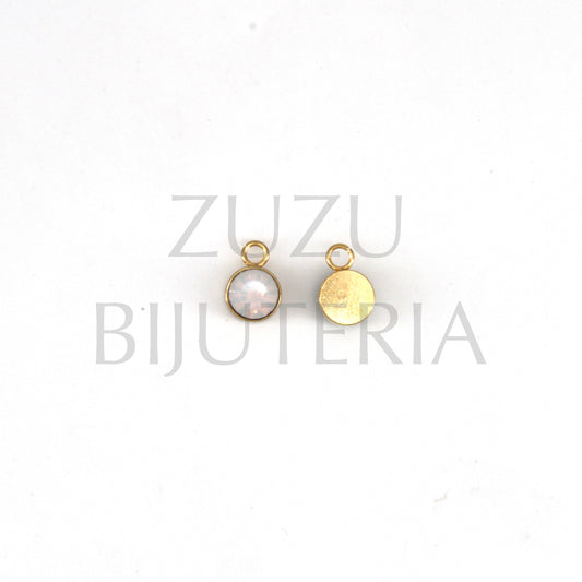 Pendente Dourado Zirconia Branco Fosco 6mm - Aço Inox