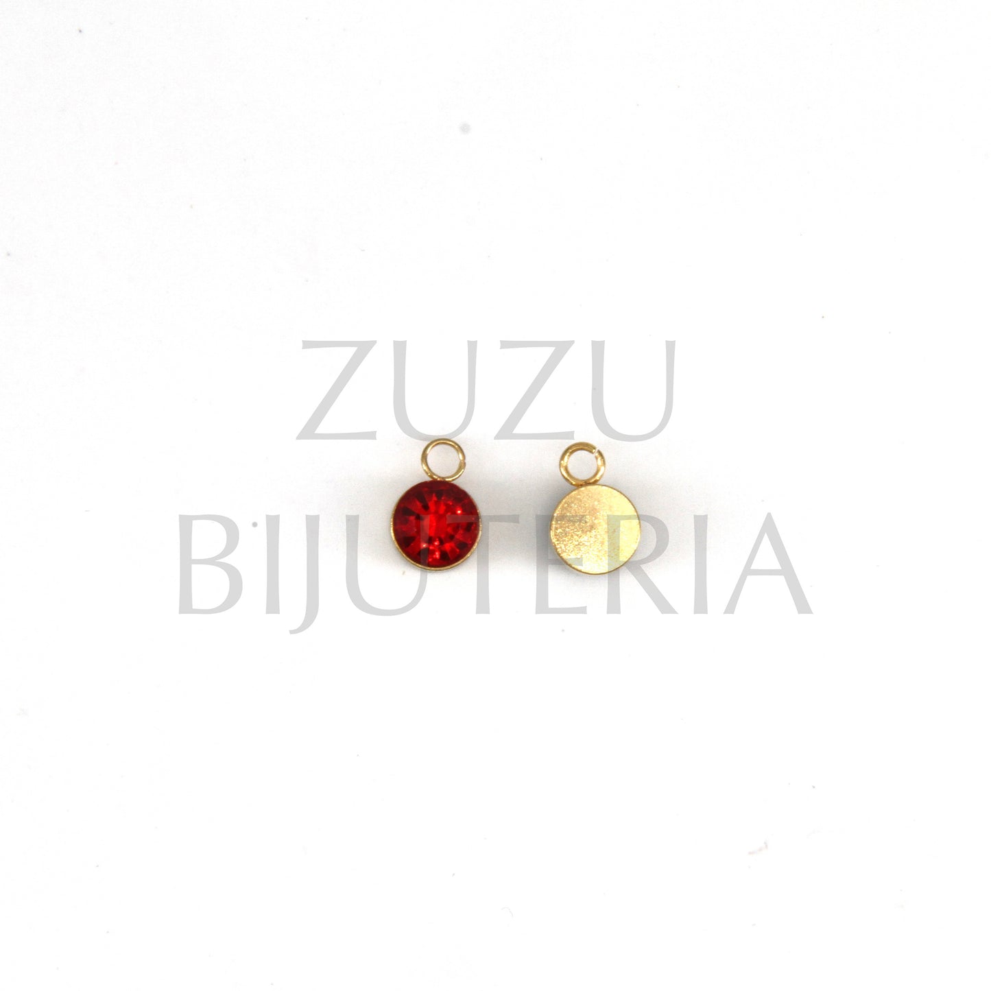 Pendente Dourado Zirconia Vermelho 6mm - Aço Inox