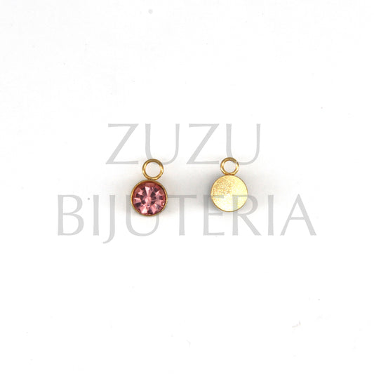 Pendente Dourado Zirconia Rosa 6mm - Aço Inox