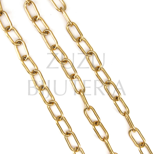 Corrente Elo Retangular Dourado 13mm x 7mm - Aço Inox