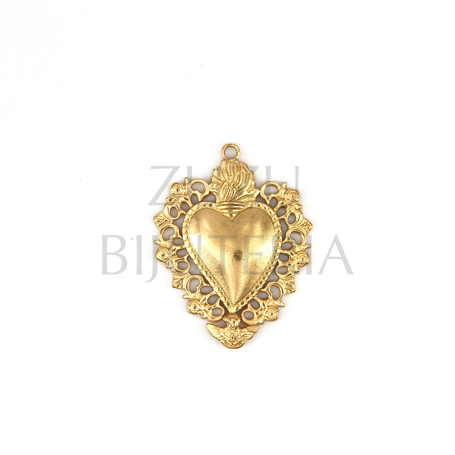 Golden Sacred Heart Pendant 40mm x 31mm - Stainless Steel