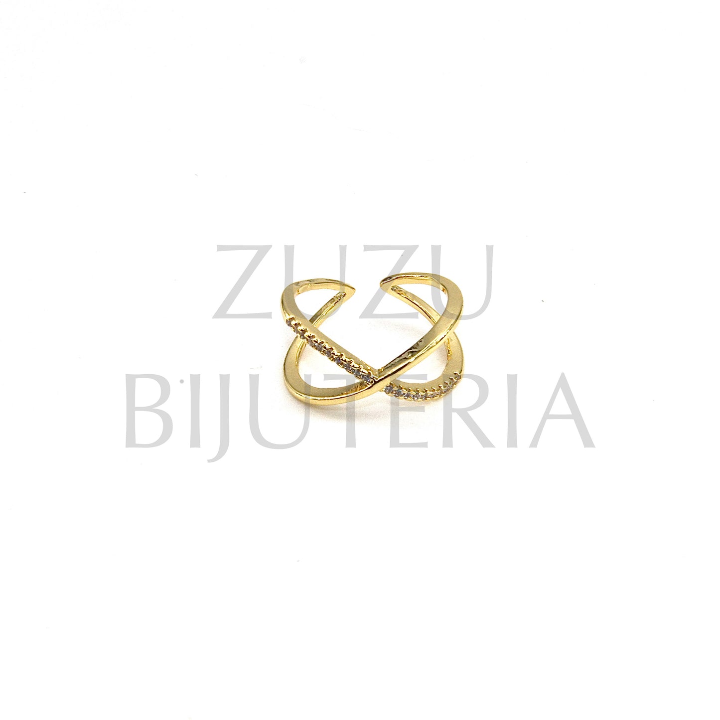 Golden Ring with Zirconia (Adjustable) - Brass