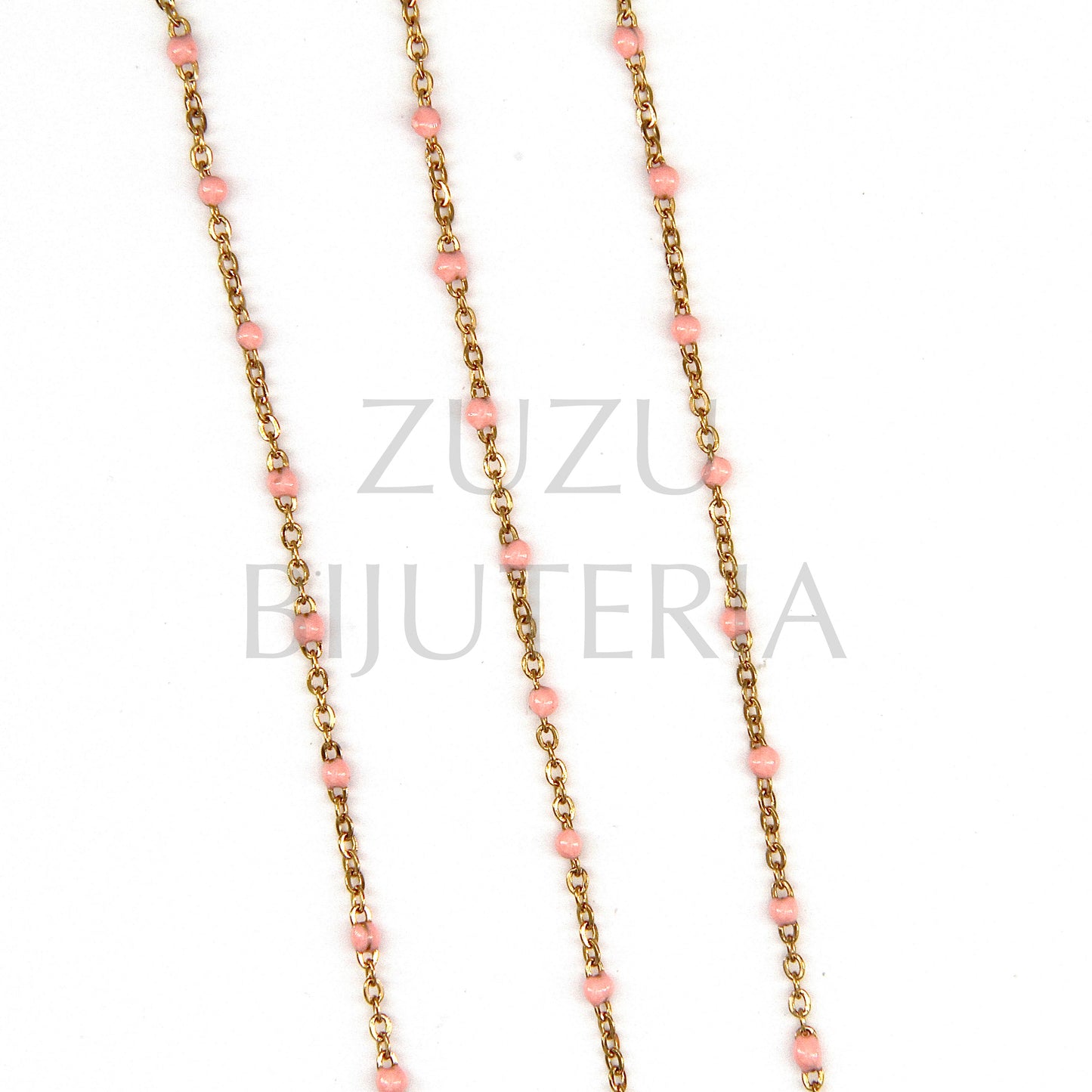 2mm Flat Oval Link Chain with Salmon Polka Dots - Stainless Steel