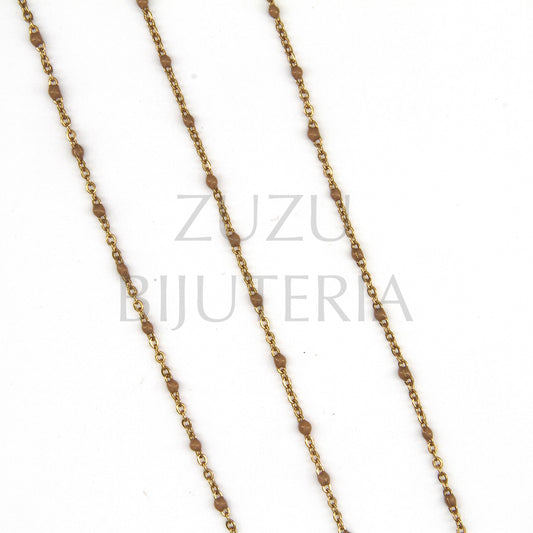 2mm Flat Oval Link Chain with Beige Polka Dots - Stainless Steel