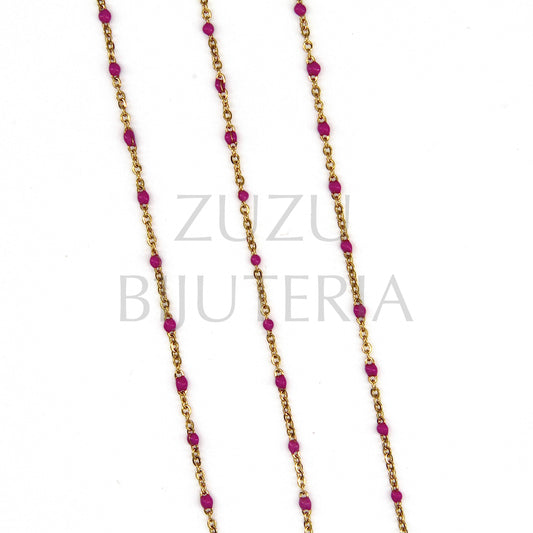 2mm Flat Oval Link Chain with Violet Polka Dots - Stainless Steel