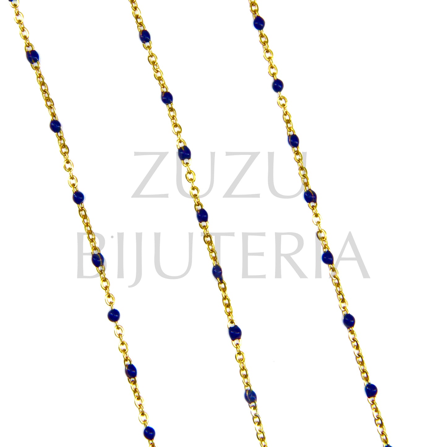 2mm Flat Oval Link Chain with Dark Blue Polka Dots - Stainless Steel