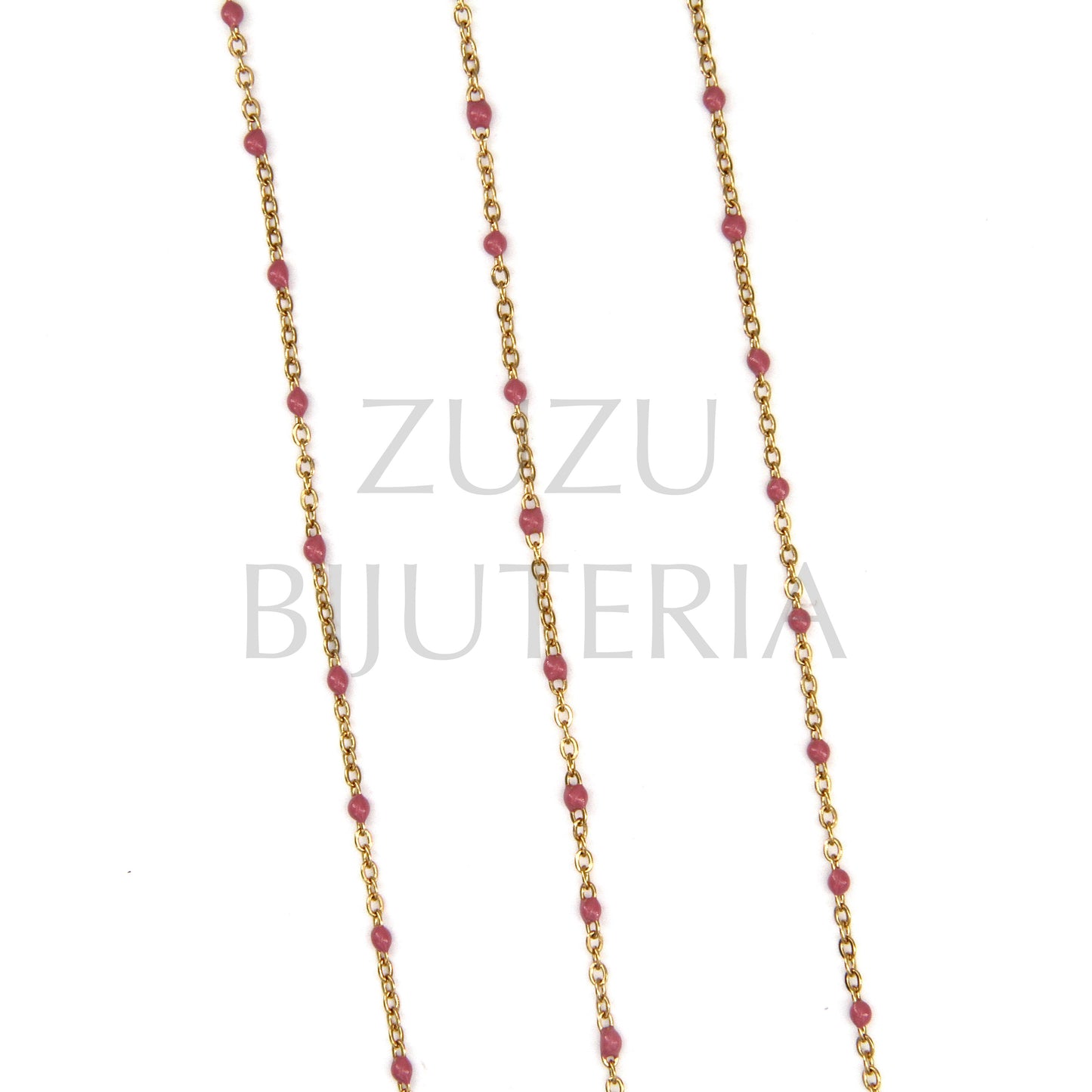 2mm Flat Oval Link Chain with Dry Pink Polka Dots - Stainless Steel