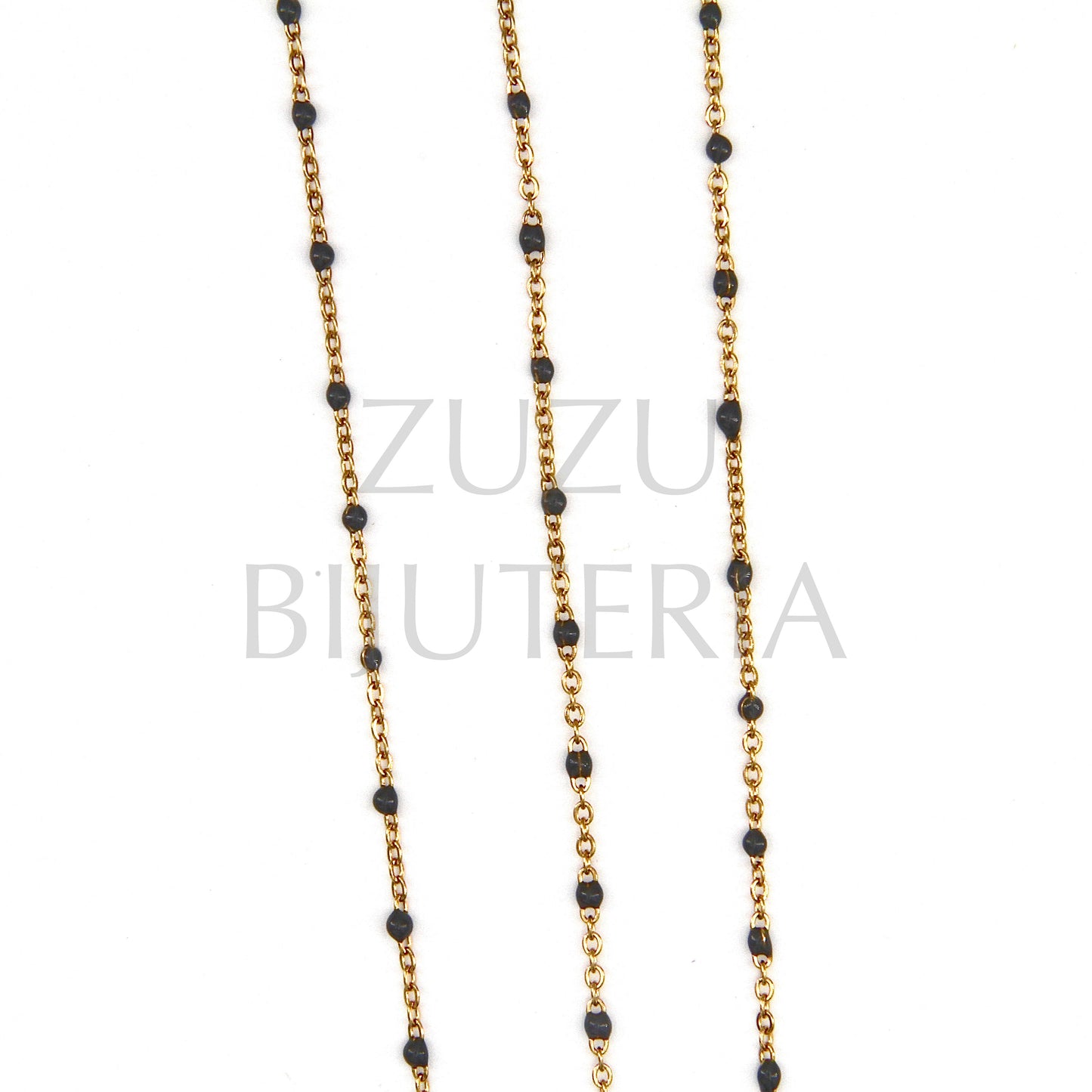 2mm Flat Oval Link Chain with Polka Dots Dark Gray - Stainless Steel