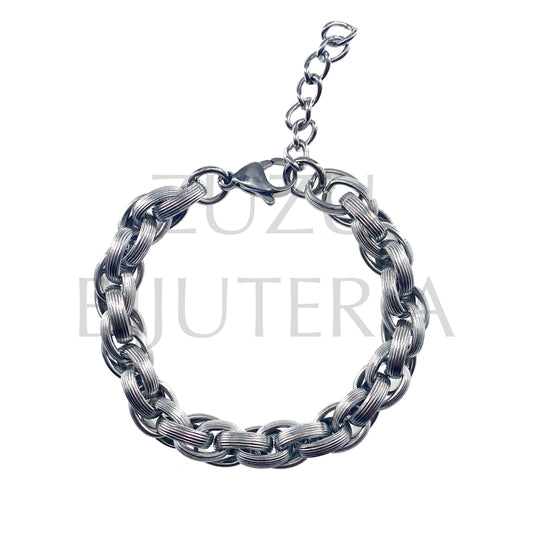 Pulseira Corrente Malha Prateado 8.5mm (17cm + 4cm) - Aço Inox