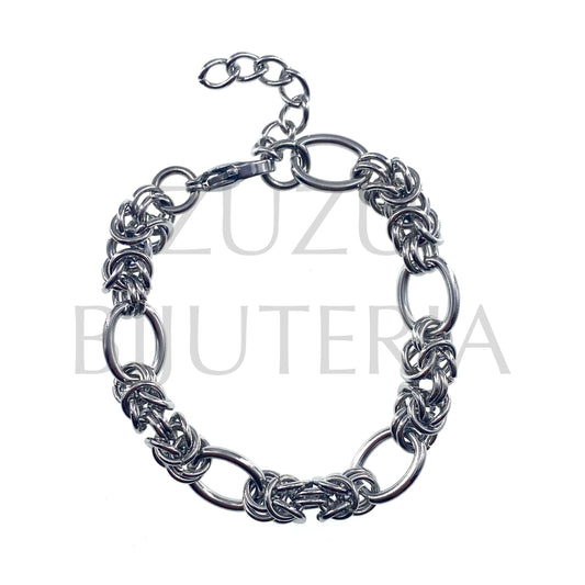 Pulseira Corrente Prateado 10mm (17cm + 4cm) - Aço Inox