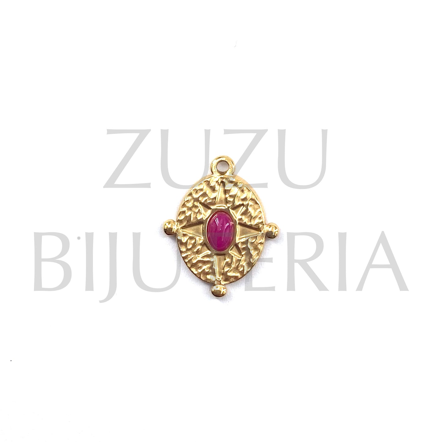 Pendente Rosa dos Ventos Dourada com Pedra 20mm x 18mm - Aço Inox