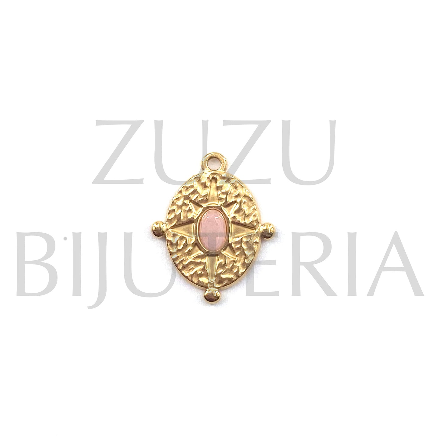 Pendente Rosa dos Ventos Dourada com Pedra 20mm x 18mm - Aço Inox