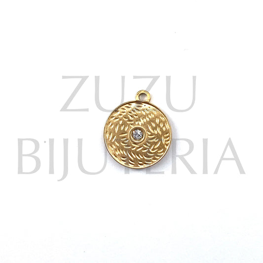 Rustic Golden Pendant with 17mm Zirconia - Stainless Steel