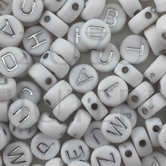 White/Silver Assorted Letter Bead 7mm (100 pieces)