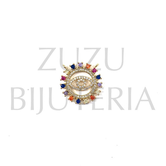 Pendant/Scapular Eye with Colored Zirconia 20mm - Brass