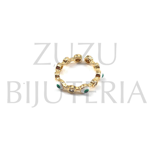 Green Eye Ring with Zirconia (Adjustable) - Brass