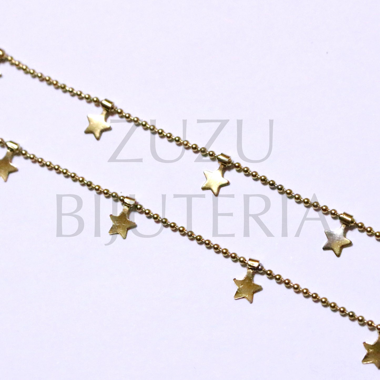 Corrente Bolinhas Com Estrelas Dourado - Aço Inox