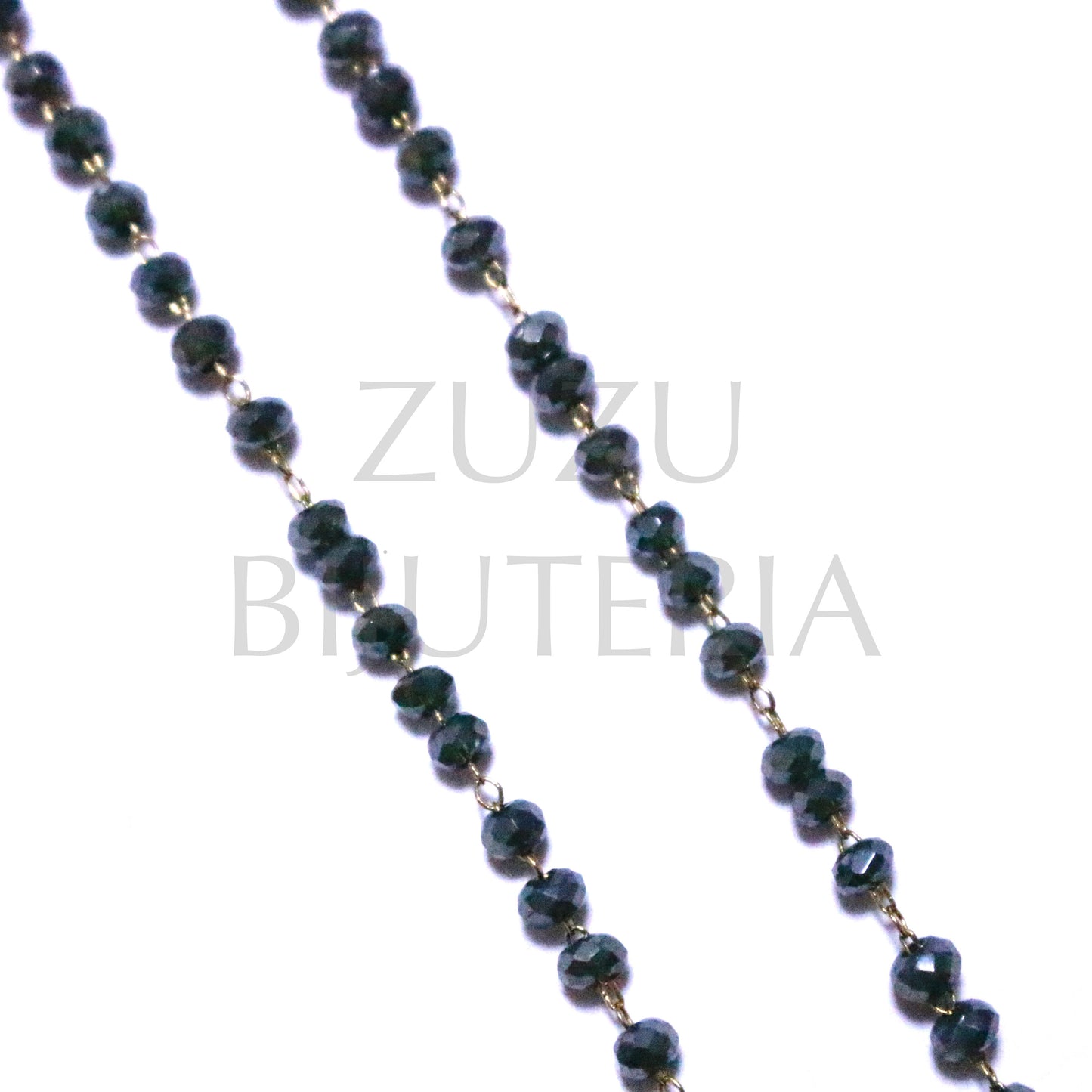 Chain Crystals 3.5mm DARK GREEN MIRRORED - Golden Stainless Steel