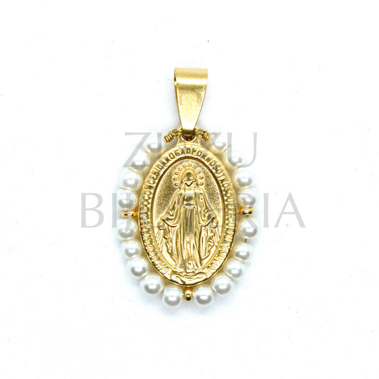 Pendente Nossa Senhora de Guadalupe 25mm x 19mm (Pérola) - Aço Inox