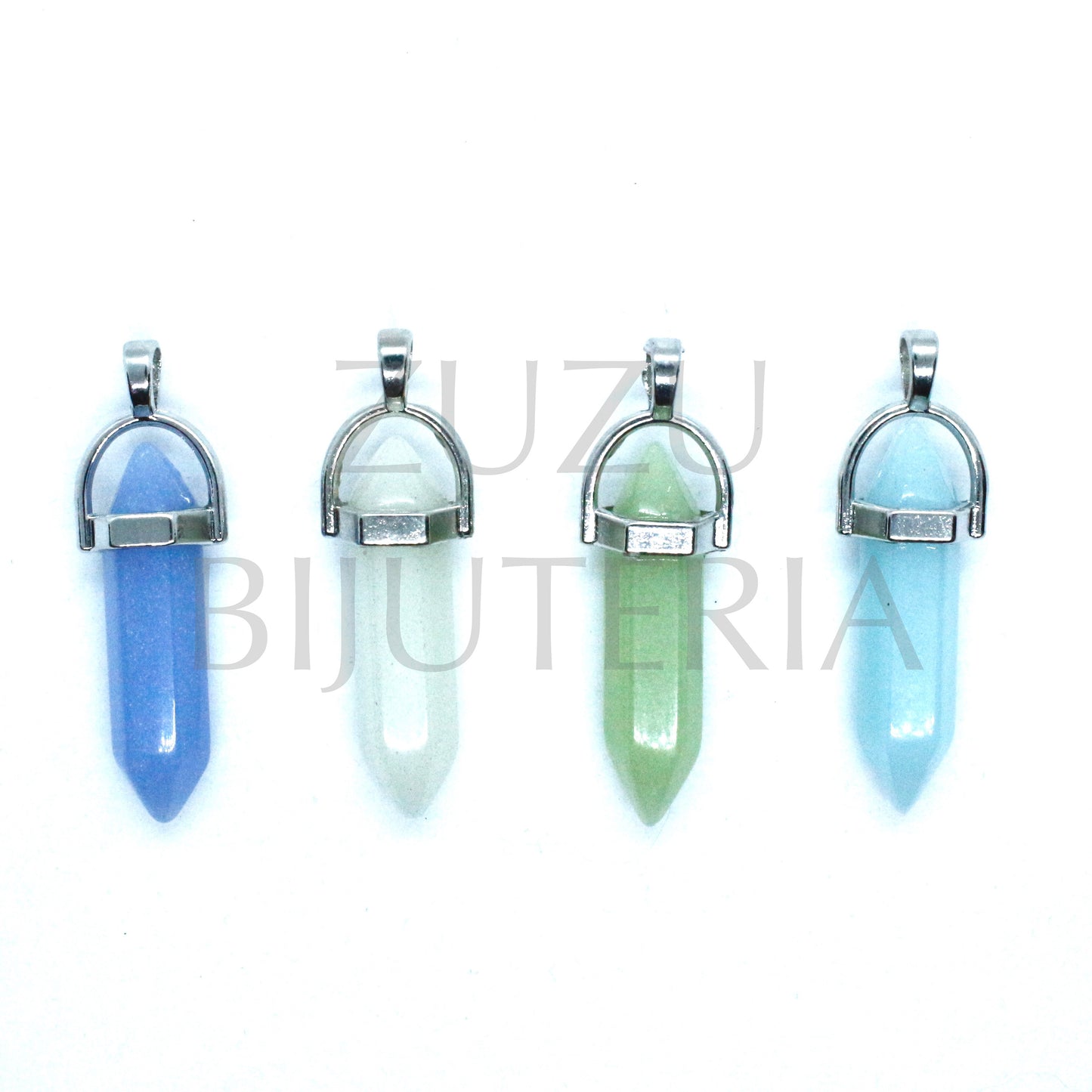 Silver Stone Pendant Fluorescent Colors 41mm x 18mm - Copper