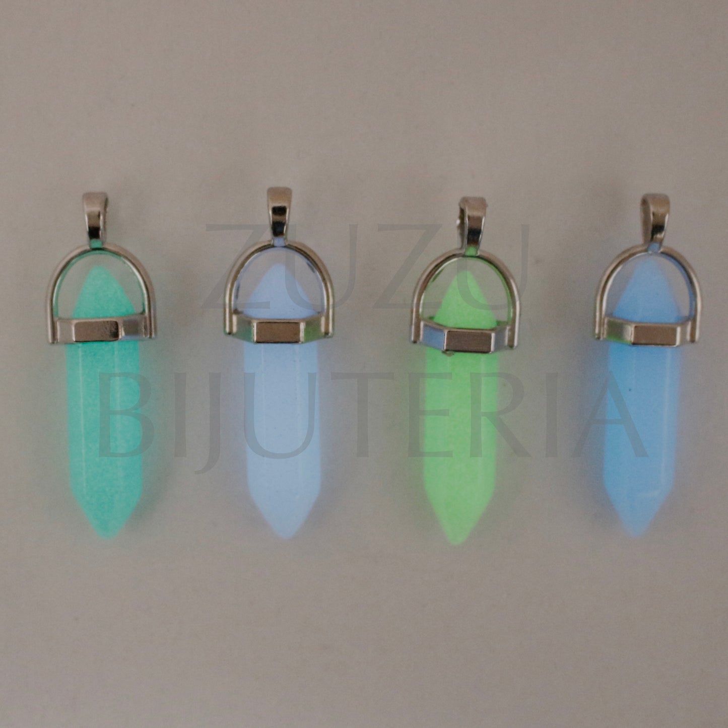 Silver Stone Pendant Fluorescent Colors 41mm x 18mm - Copper