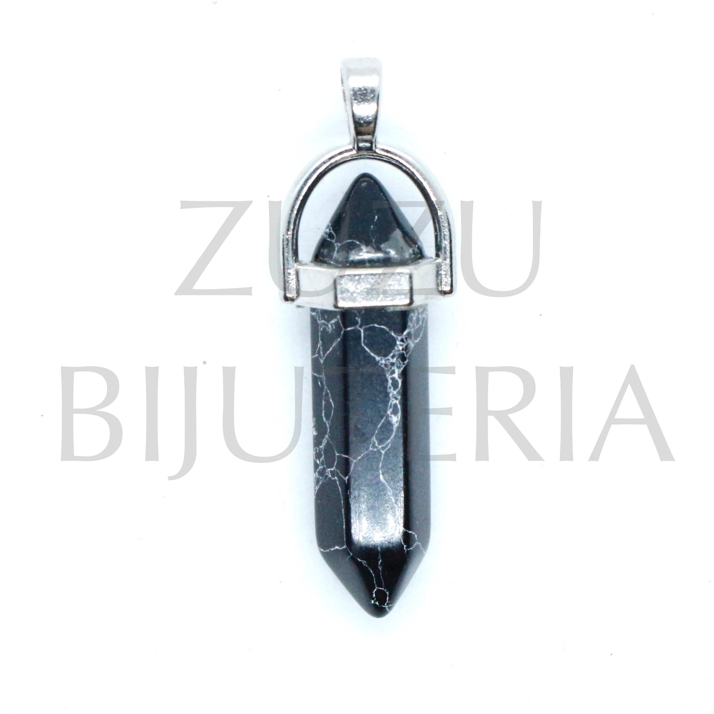 Silver Stone Pendant 41mm x 18mm - Copper