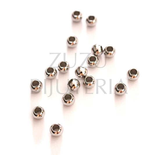 6mm Stainless Steel Beads (3mm Hole) Silver - 20 pieces