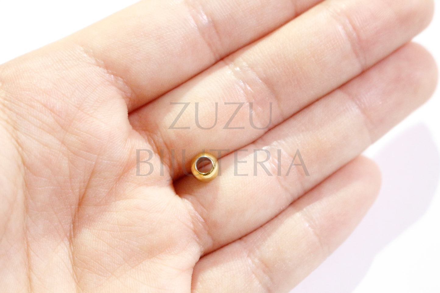 Contas Aço Inox 6mm (Furo 3mm) Dourado - 10 peças