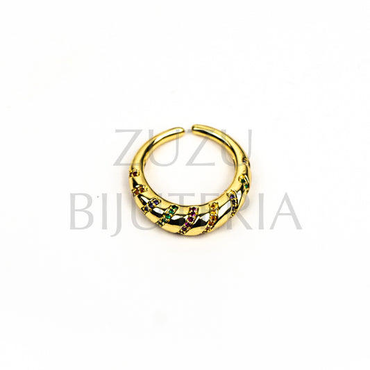 Golden Ring with Colored Zirconias - Brass