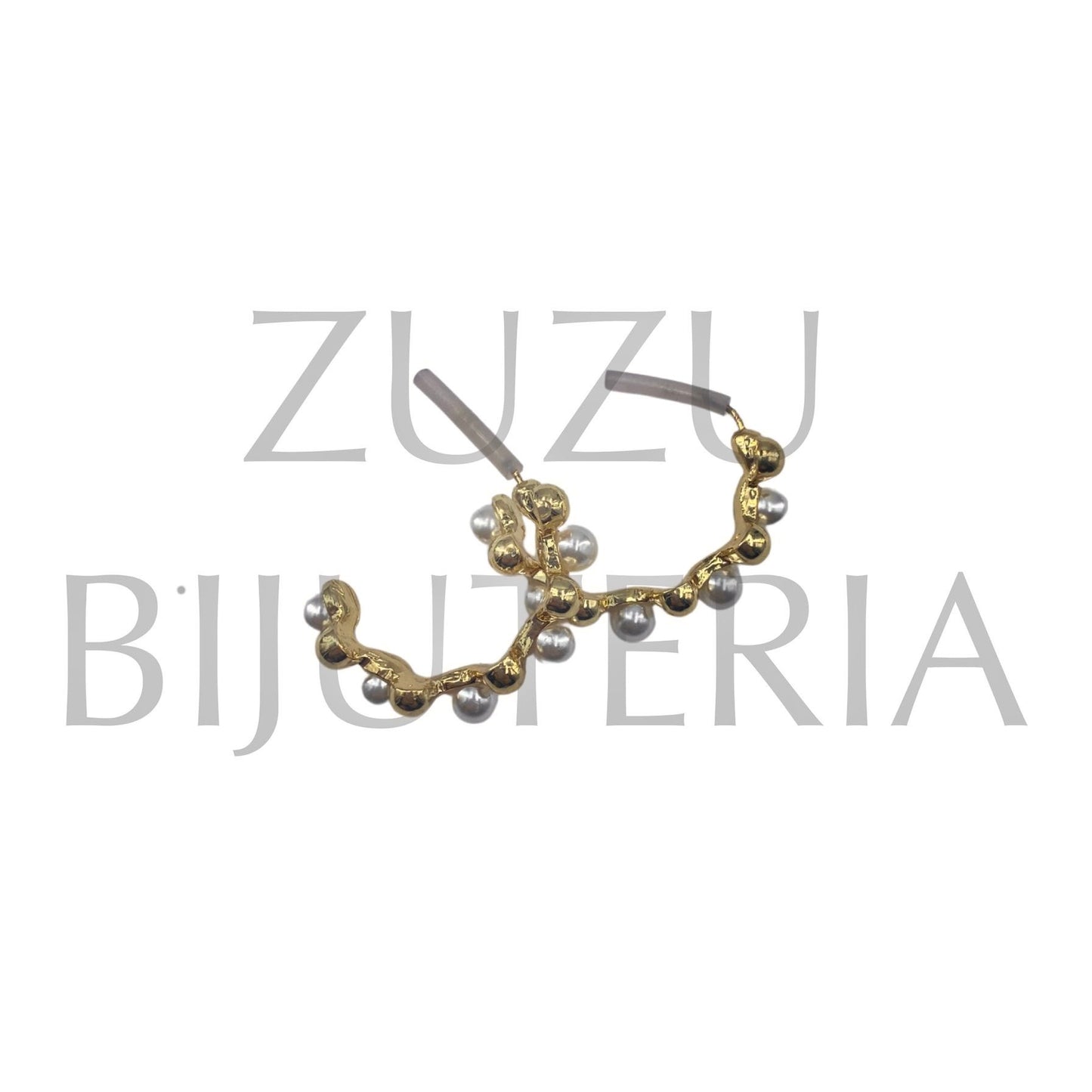 Brinco Argola com Pérolas 25mm - Cobre