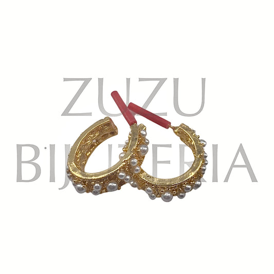 Brinco Argola com Pérolas 23mm - Cobre